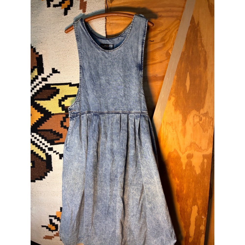 Pinot Noir Pinafore Dress Womens L Blue Excellent Acid Wash Denim Jumper Vintage